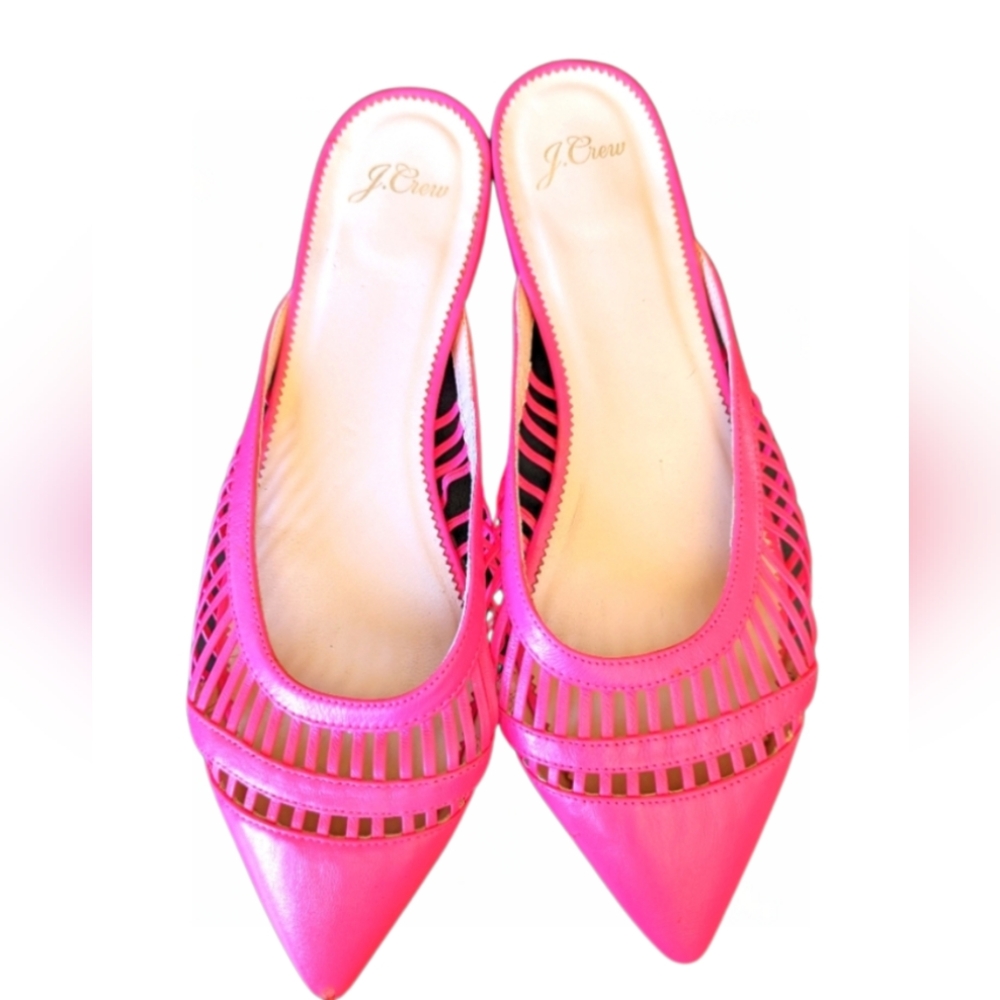 J.Crew Slides Flats Bright Pink Leather